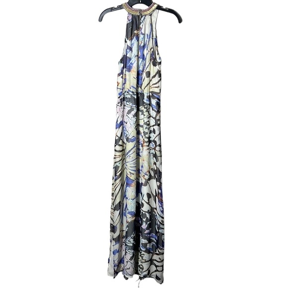 Charlie Jade Embellished MultiColor Abstract Print Silk Maxi Dress sz M - Picture 7 of 9